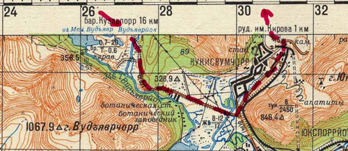 Карта маршрута (место ночевки – перевал Ворткеуайв) 2
